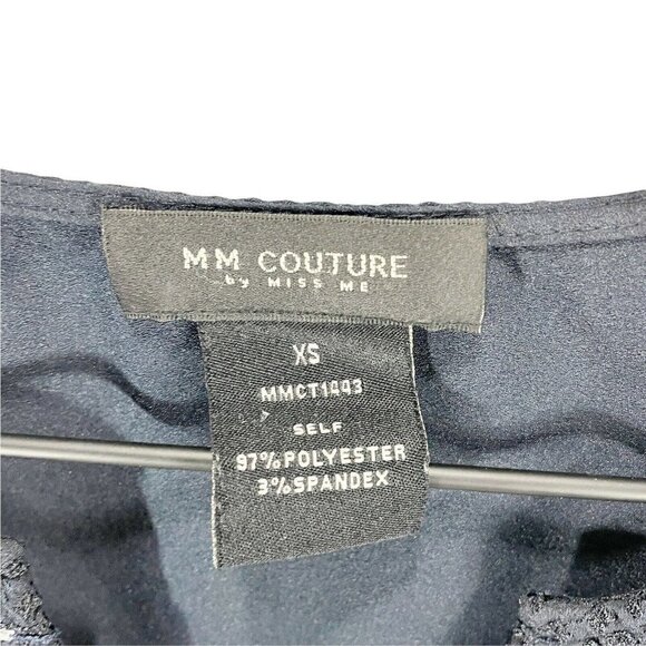 MM Couture By Miss Me Navy Blue Embellished Short Sleeved Blouse Sz XS - Picture 3 of 4